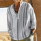 Camisa de hombre - Textura 100% natural - Corte casual - Estampado de rayas - Cuello abuelo