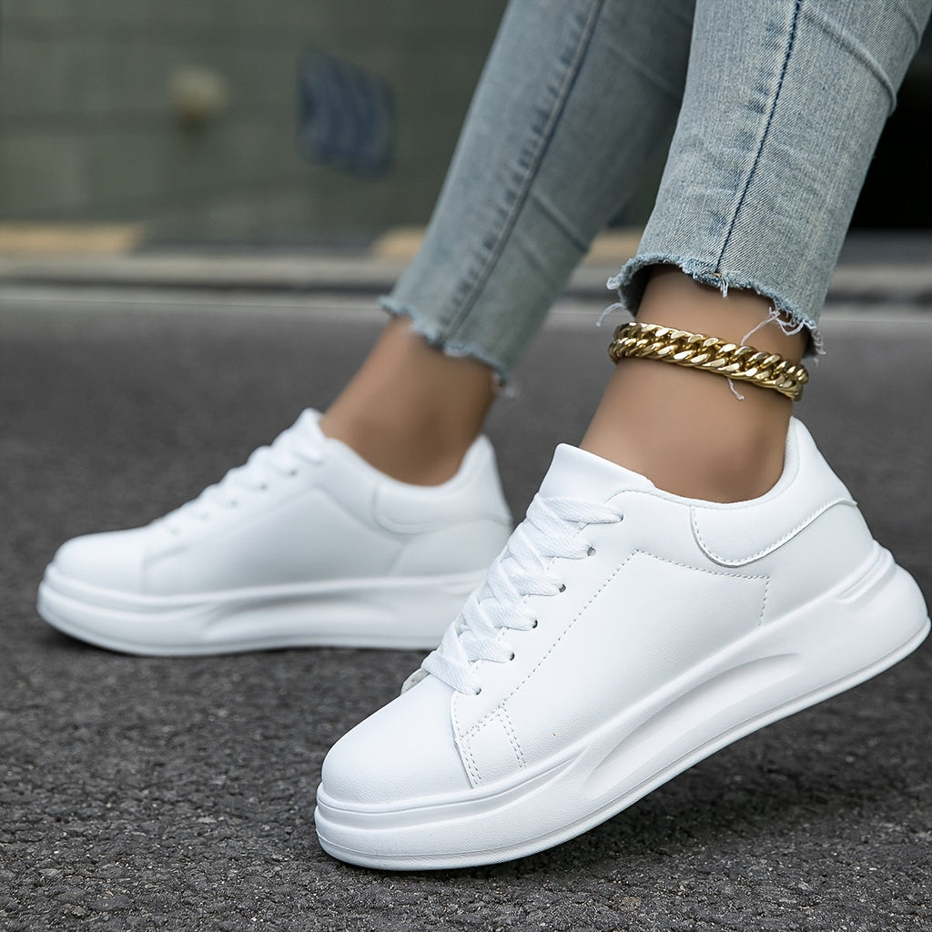 Weiße Clean-PU Leder-Sneakers für Frauen