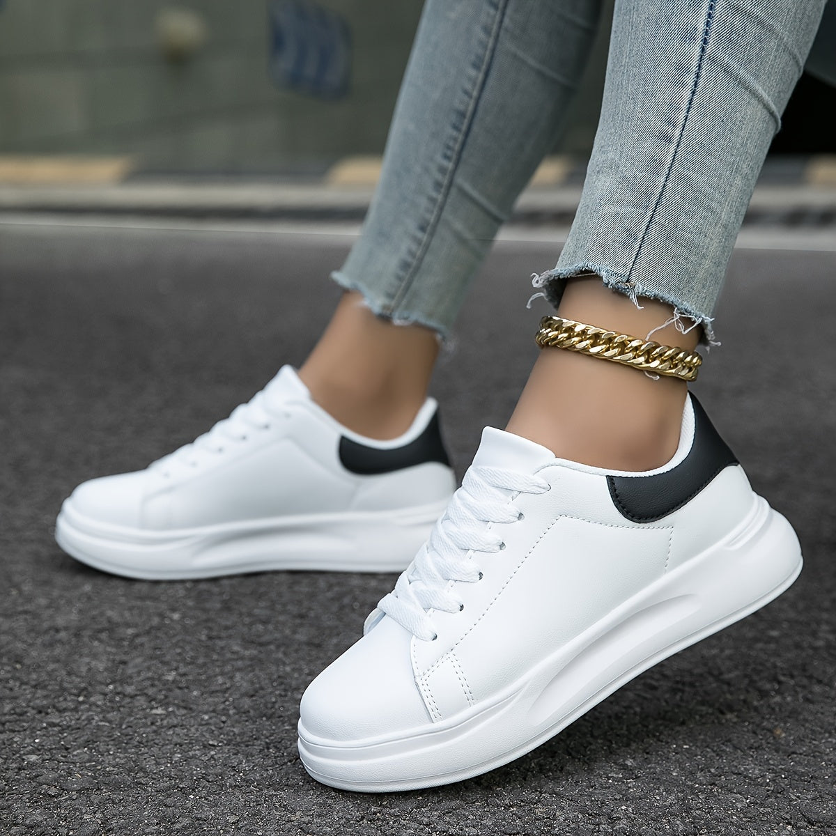 Weiße Clean-PU Leder-Sneakers für Frauen