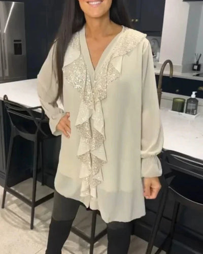 Elegante Rüschenbluse in Unifarbe