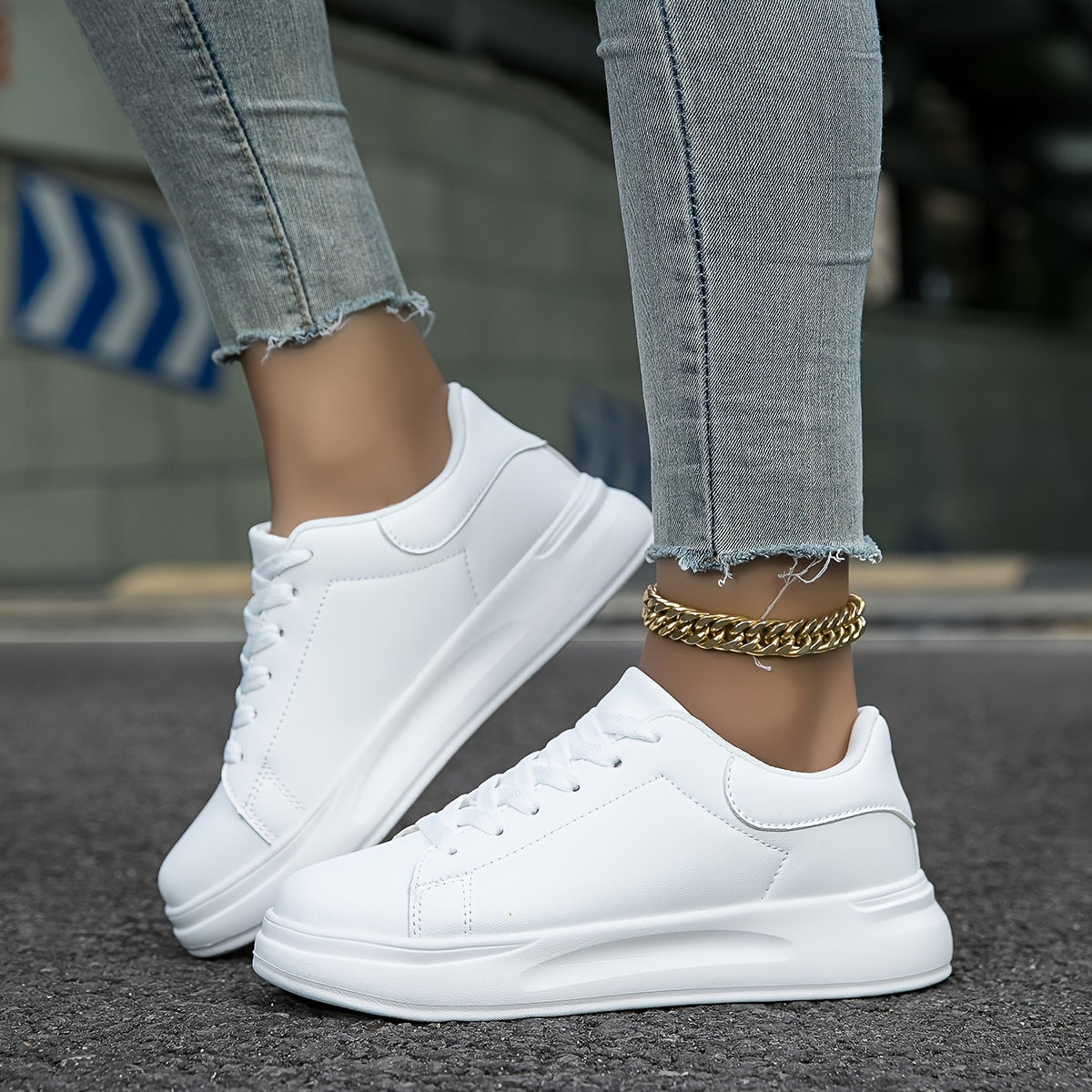 Weiße Clean-PU Leder-Sneakers für Frauen