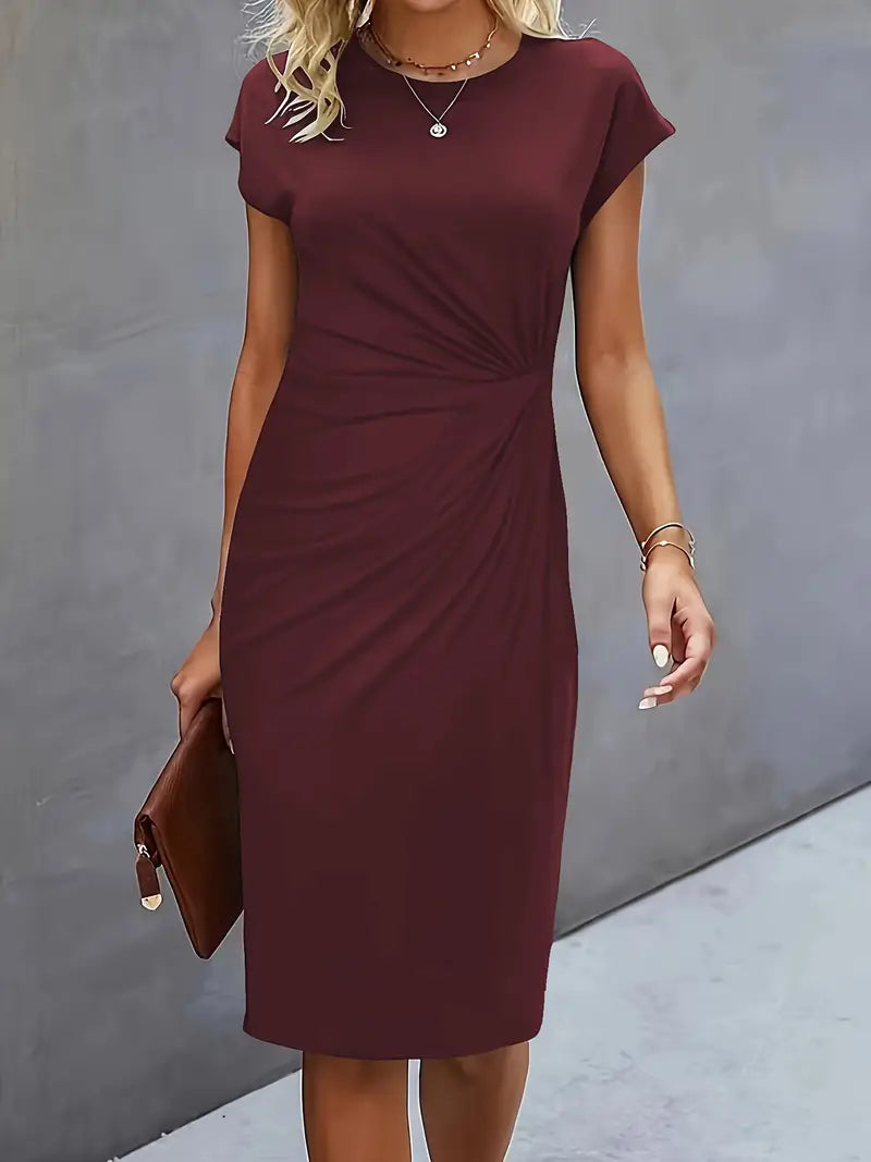 Elizabeth - Einfarbiges Kleid mit Rundhalsausschnitt