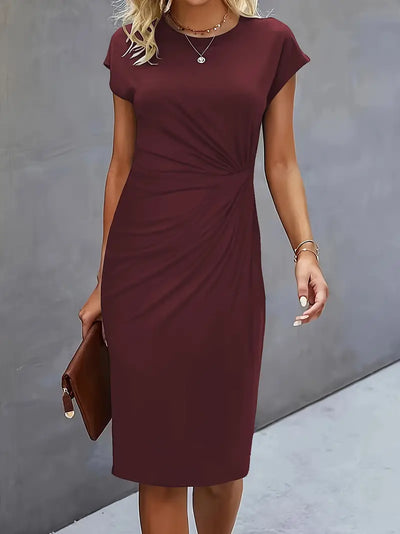 Elizabeth - Einfarbiges Kleid mit Rundhalsausschnitt