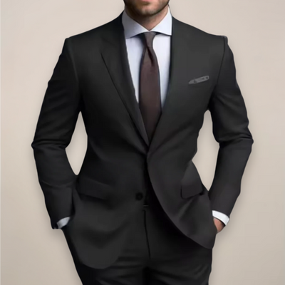 Zweiteiliger Herrenanzug in normaler Passform - Maßgeschneiderter Blazer mit spitzem Revers und passender Hose