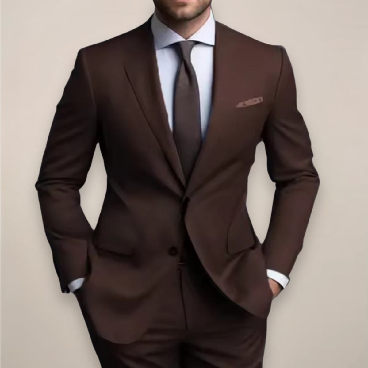 Zweiteiliger Herrenanzug in normaler Passform - Maßgeschneiderter Blazer mit spitzem Revers und passender Hose