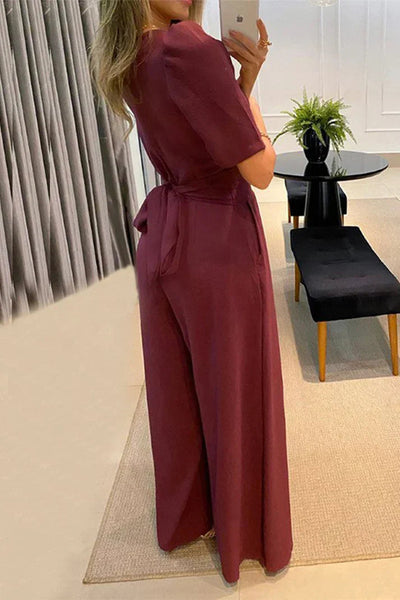 Eleganter Weites Bein V-Ausschnitt Kurzarm Overall Für Damen | Ideal für den Sommer