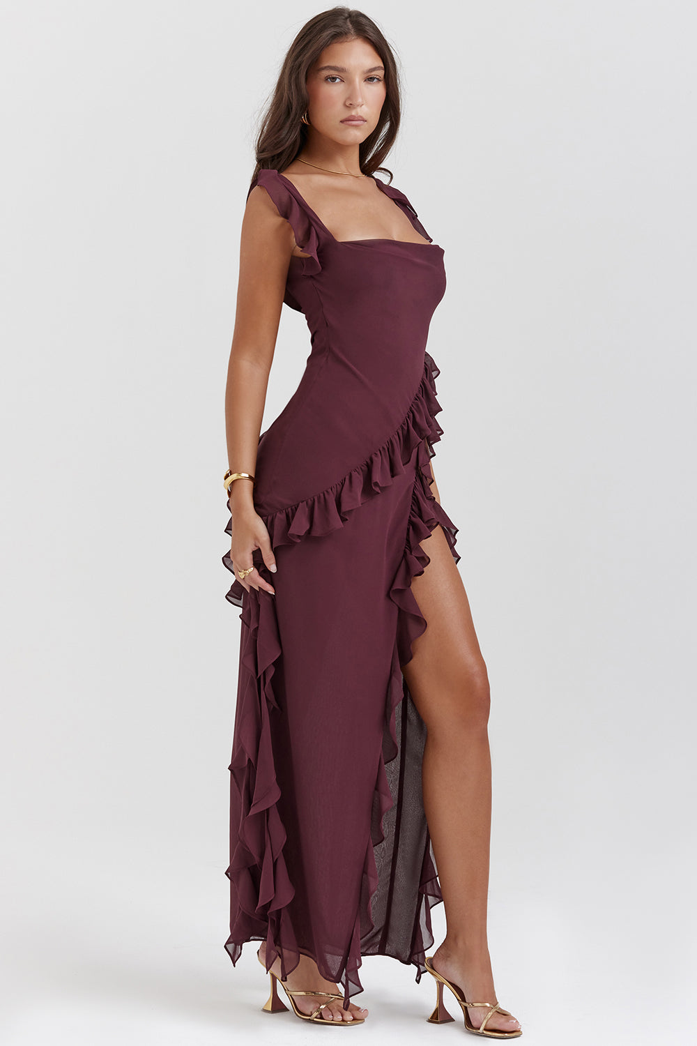 Melantha Kleid für Frauen - Verstellbare Träger - Rüschendetail - Hoher Schlitz - Eleganter Schnitt