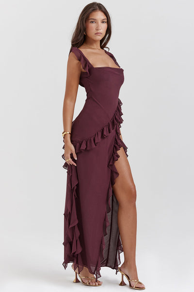 Melantha Kleid für Frauen - Verstellbare Träger - Rüschendetail - Hoher Schlitz - Eleganter Schnitt