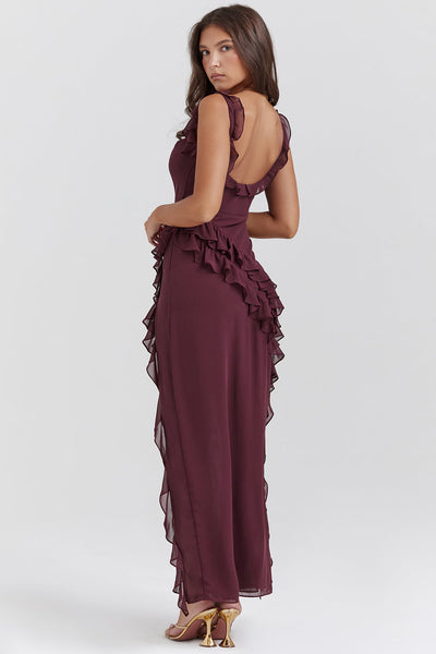 Melantha Kleid für Frauen - Verstellbare Träger - Rüschendetail - Hoher Schlitz - Eleganter Schnitt