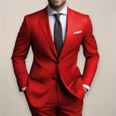Zweiteiliger Herrenanzug in normaler Passform - Maßgeschneiderter Blazer mit spitzem Revers und passender Hose