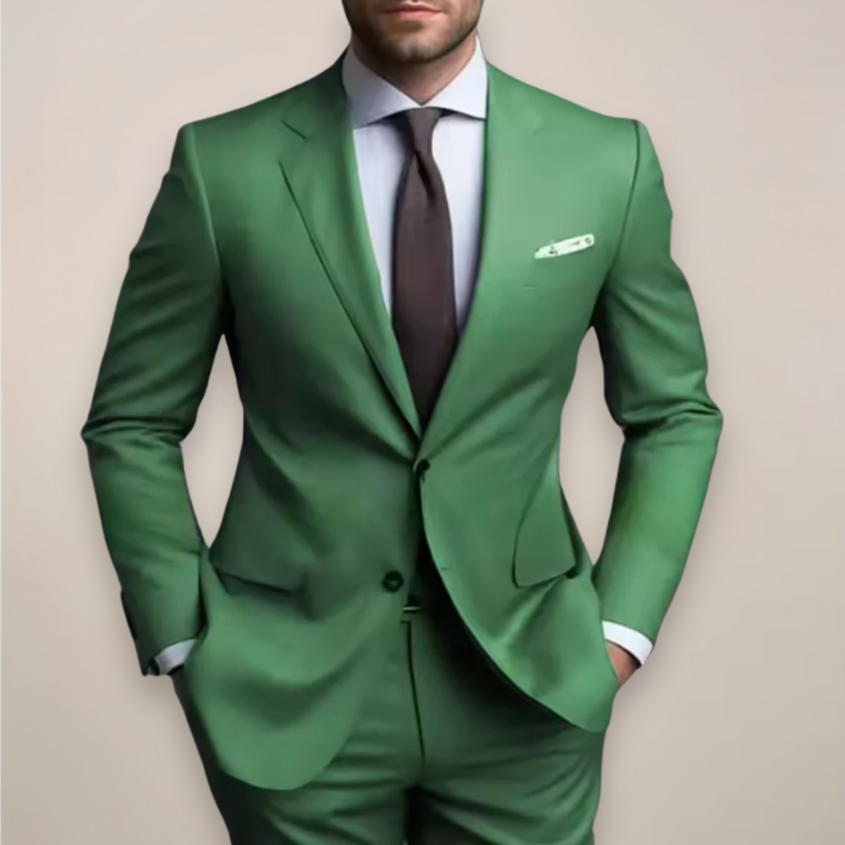 Zweiteiliger Herrenanzug in normaler Passform - Maßgeschneiderter Blazer mit spitzem Revers und passender Hose