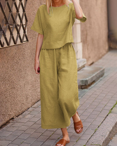 Leichtes Set mit Top und Hose | natürliche Textur | Frisch und bequem