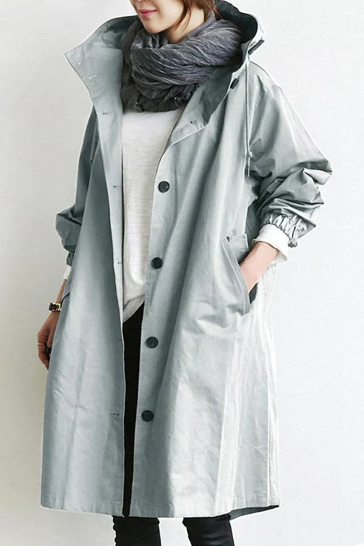 Wasserdichter Damen Trenchcoat mit Capuchon - Lang & Warm