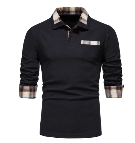 Tommy Polo | Langärmeliges Poloshirt mit Patchworkkragen für Herren