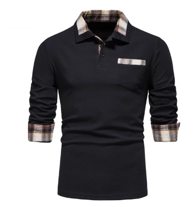 Tommy Polo | Langärmeliges Poloshirt mit Patchworkkragen für Herren