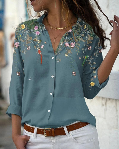 Fleur - Langärmelige Bluse mit Blumendruck