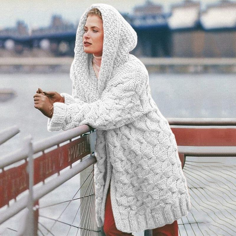 Violett | Damen Long Cardigan | mit Kapuze