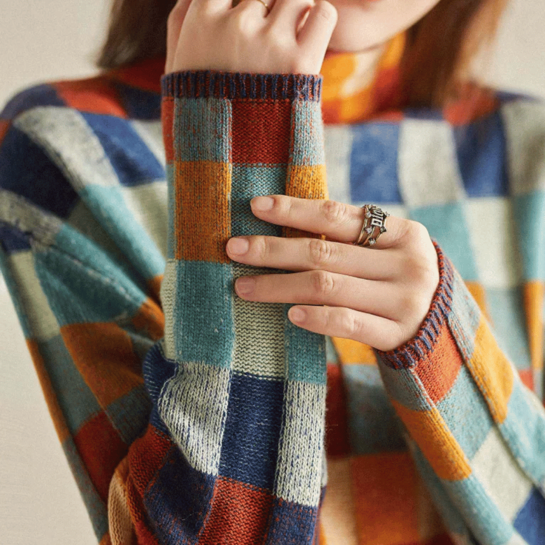 Weicher Kaschmir-Rollkragenpullover | Stilvolles Patchwork-Design