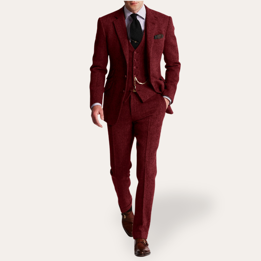 Herren Tweed Anzug 3-teilig Slim Fit Business Festlich