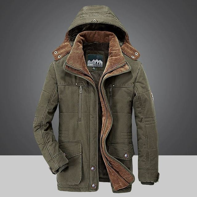 Chaqueta de invierno cálida con capucha para hombre, con forro grueso y resistente al viento.