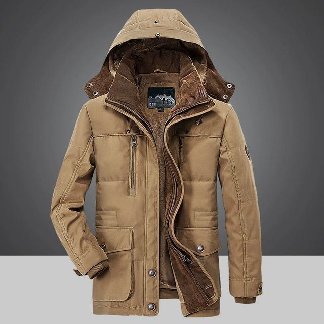 Chaqueta de invierno cálida con capucha para hombre, con forro grueso y resistente al viento.