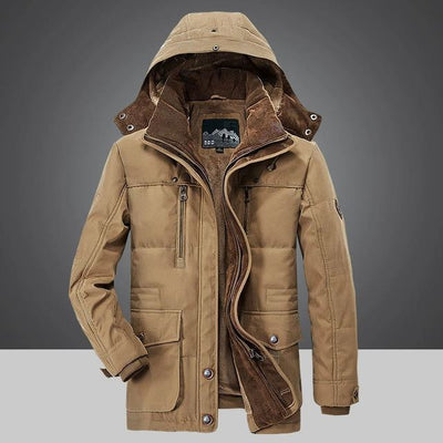Chaqueta de invierno cálida con capucha para hombre, con forro grueso y resistente al viento.