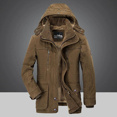 Chaqueta de invierno cálida con capucha para hombre, con forro grueso y resistente al viento.