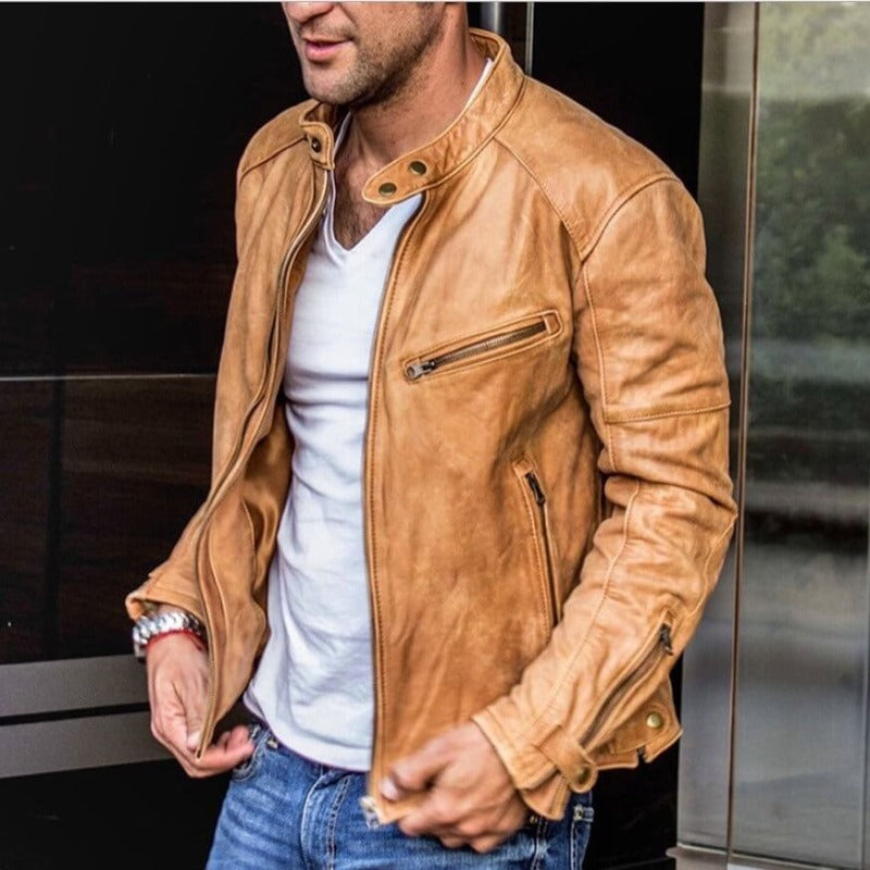 Wetterfeste, vielseitige PU Lederjacke für Männer