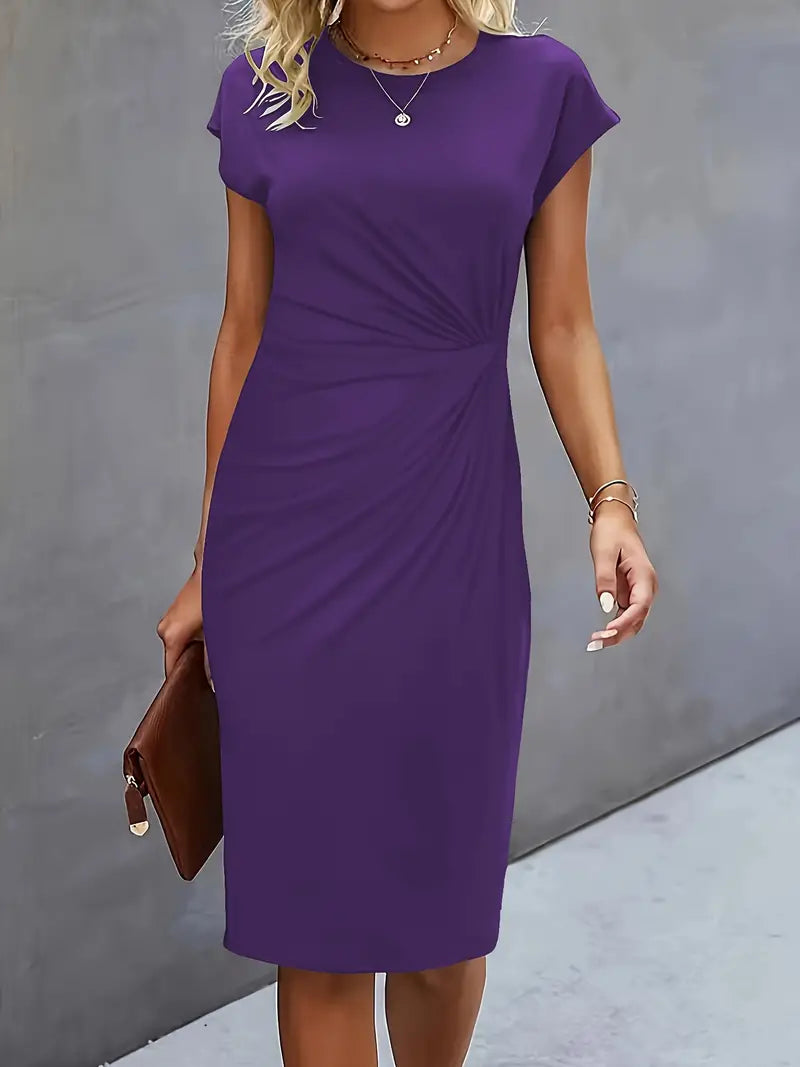 Elizabeth - Einfarbiges Kleid mit Rundhalsausschnitt