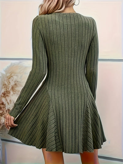 Stilvolles Geripptes V-Ausschnitt A-Linie Langarm Elegantes Kleid Für Damen | Ideal für jeden Anlass