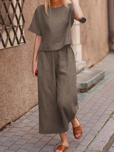 Leichtes Set mit Top und Hose | natürliche Textur | Frisch und bequem