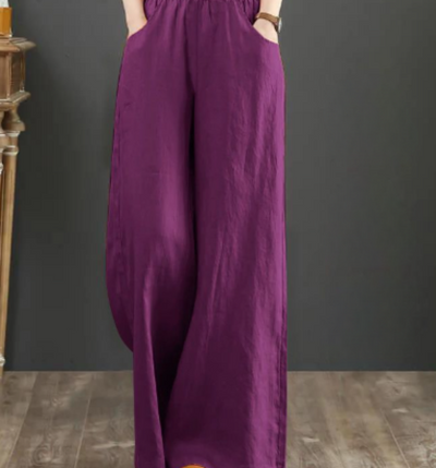 Elegante, lockere Baumwoll-natürliche Textur-Hose für Damen