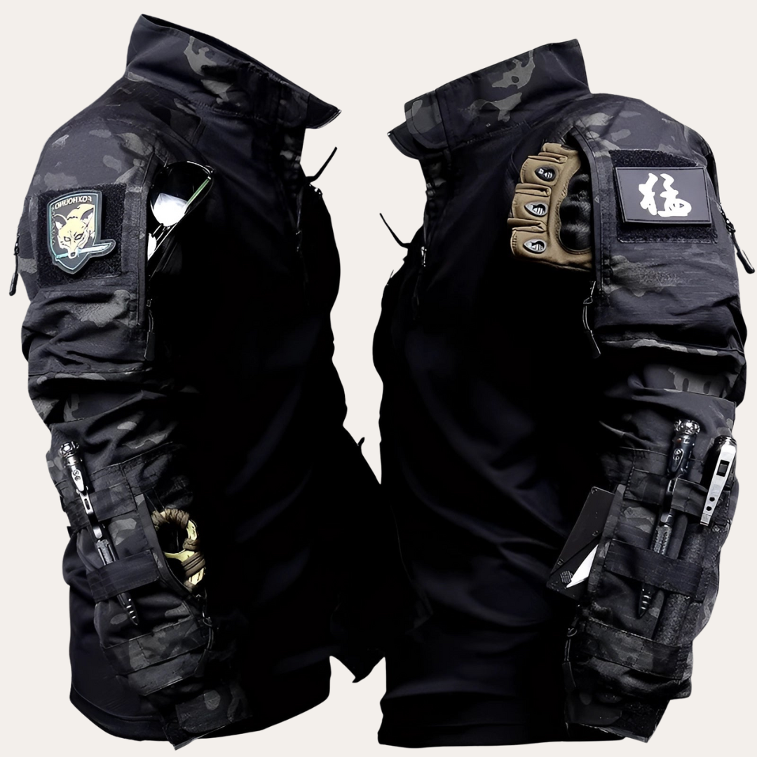 Taktisk outfit för män med multi-kamouflagedesign