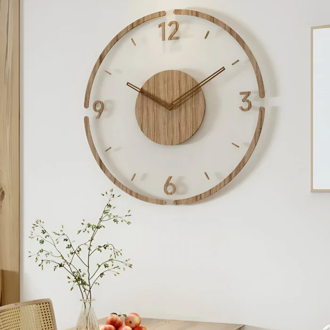 Nock - Große Wanduhr aus Acryl und Holz für das Wohnzimmer