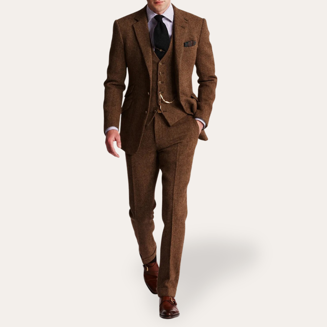 Herren Tweed Anzug 3-teilig Slim Fit Business Festlich