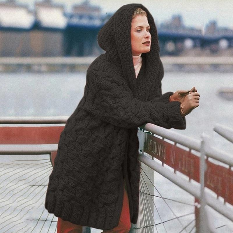 Violett | Damen Long Cardigan | mit Kapuze