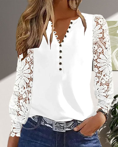 Jasmine - Bluse mit Knopfverschluss und Ärmeln aus Spitze