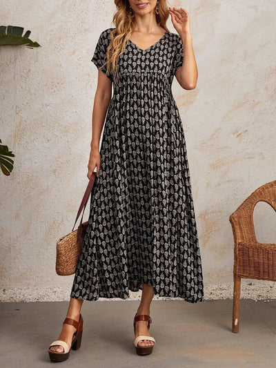 Aganietta - Neues Vintage-Kleid mit V-Ausschnitt aus natürliche Textur und soft-touch-stoff