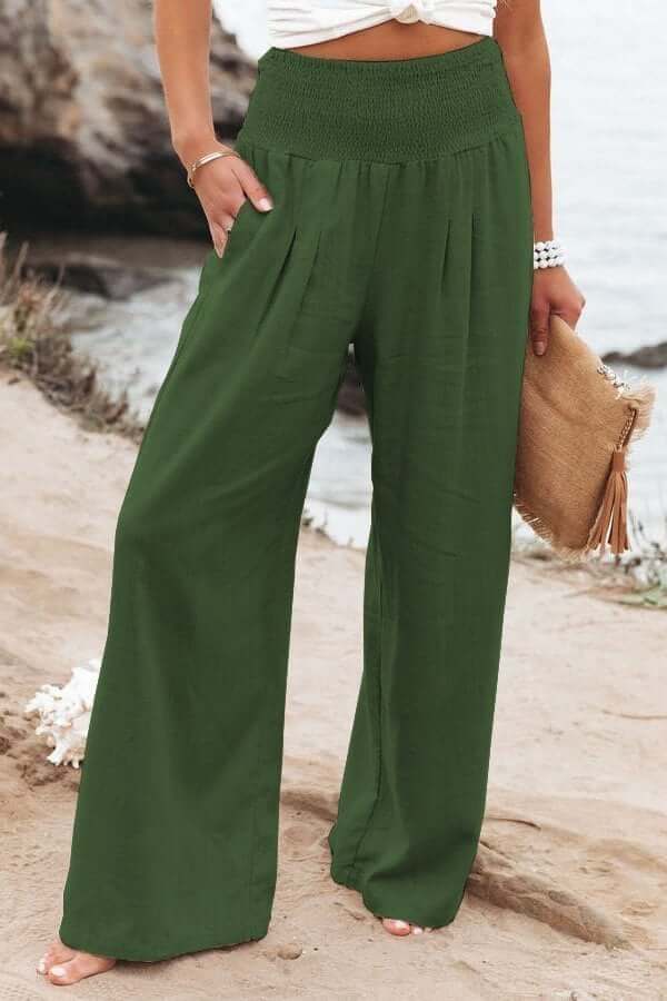 Pantalon Damen aus natürliche Textur Breezeflow elastischer Bund weiter Schnitt Sommer 2025