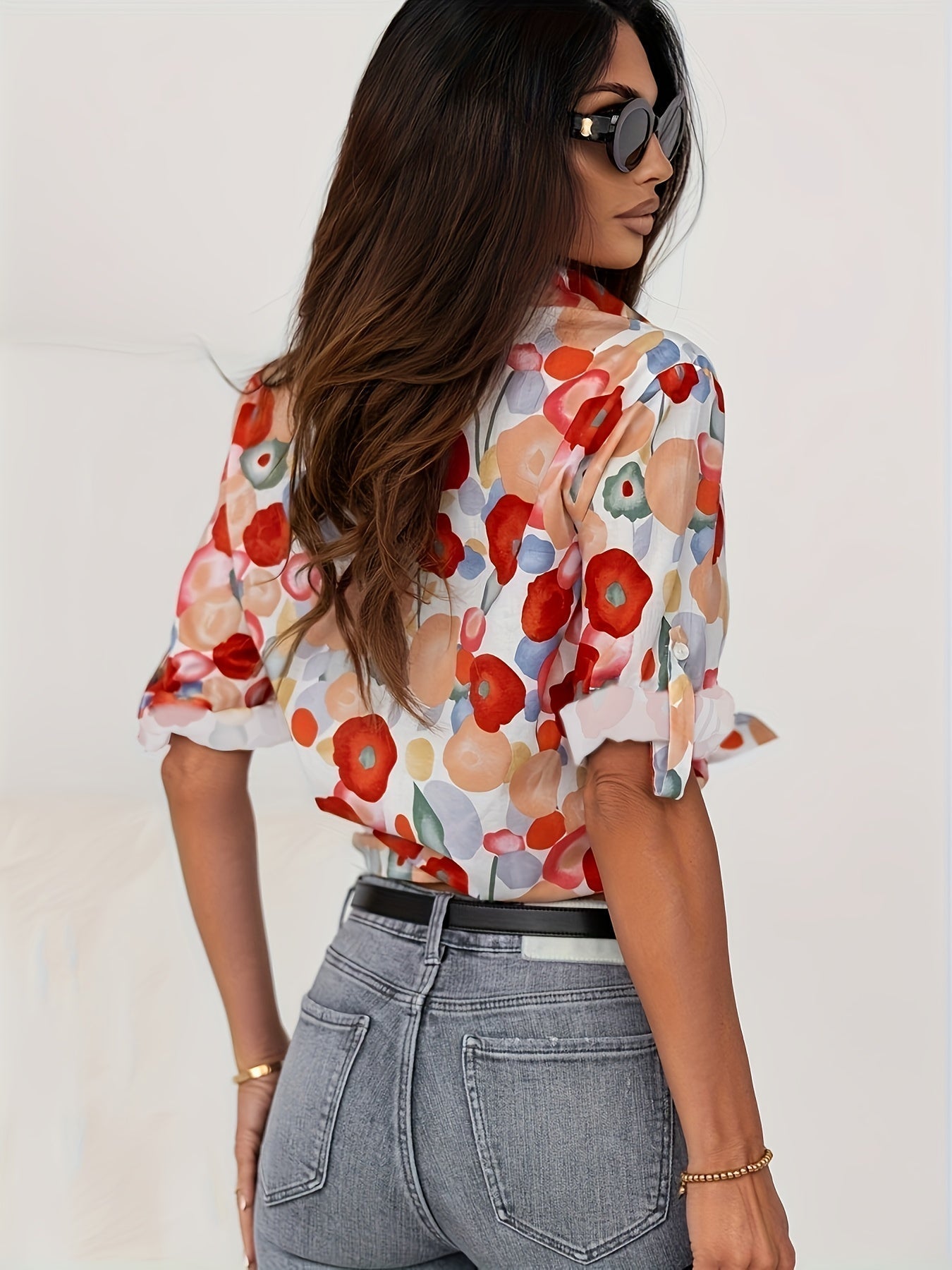 Bluse Vienna Damen rot mit Blumenmuster stilvoll feminin Sommer