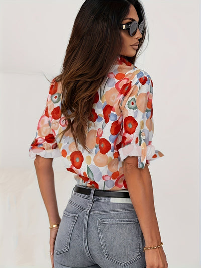 Bluse Vienna Damen rot mit Blumenmuster stilvoll feminin Sommer