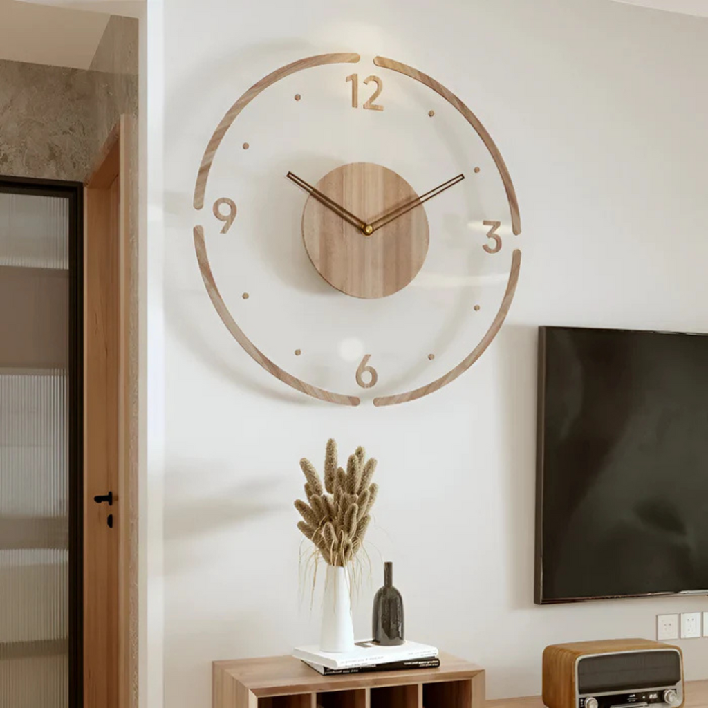 Nock - Große Wanduhr aus Acryl und Holz für das Wohnzimmer