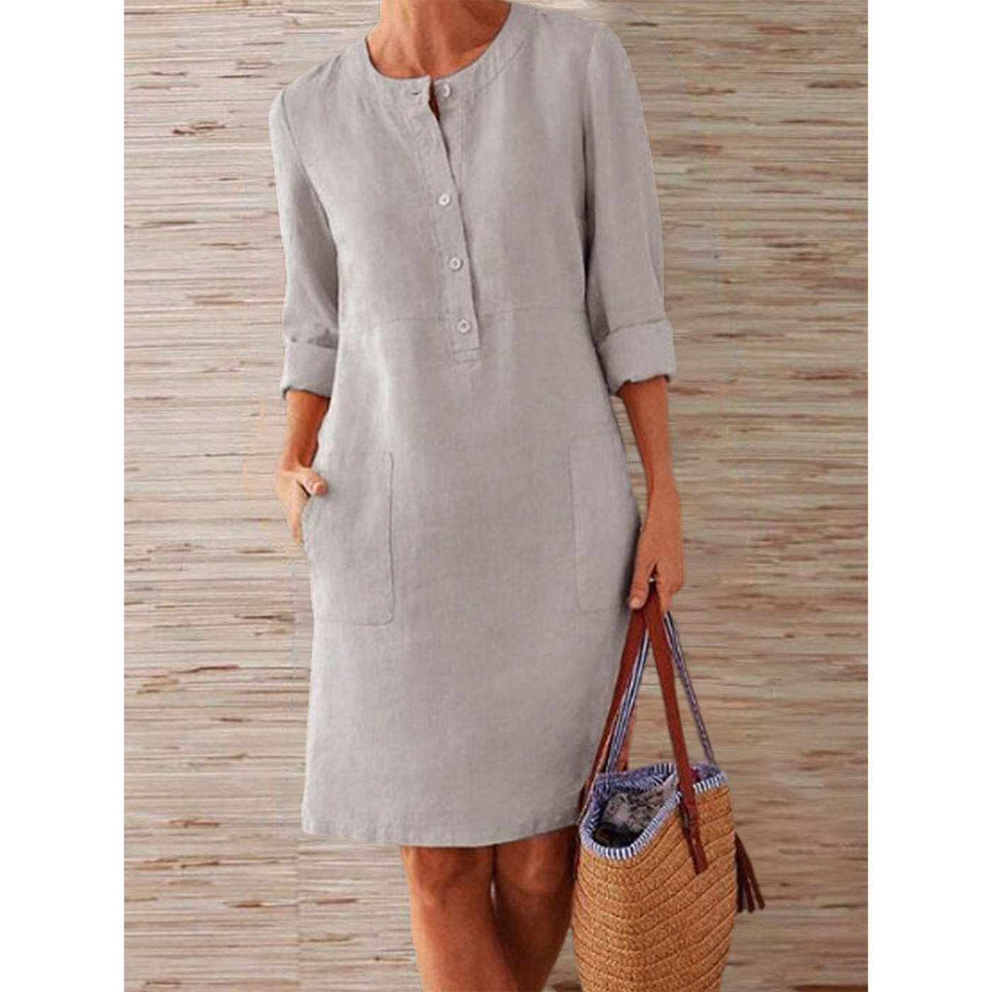 Knielanges natürliche Texturkleid | Schlichte Eleganz | Bequemer Stil