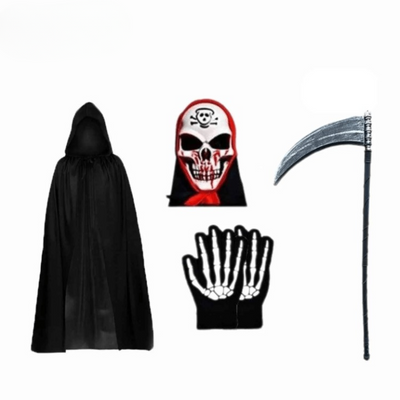 Grimora Set | Zubehör für Halloween-Umhang, Skelettmasken und Sichel
