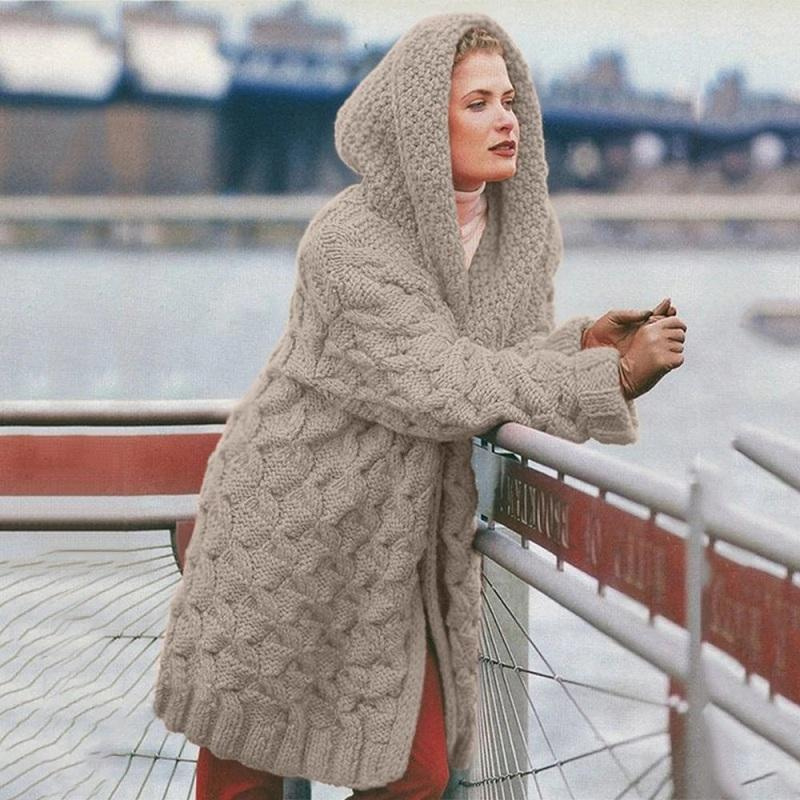 Violett | Damen Long Cardigan | mit Kapuze