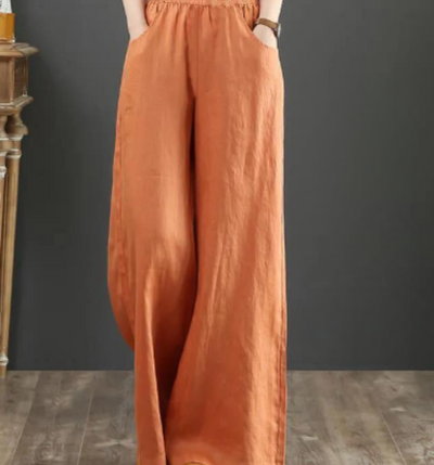 Elegante, lockere Baumwoll-natürliche Textur-Hose für Damen