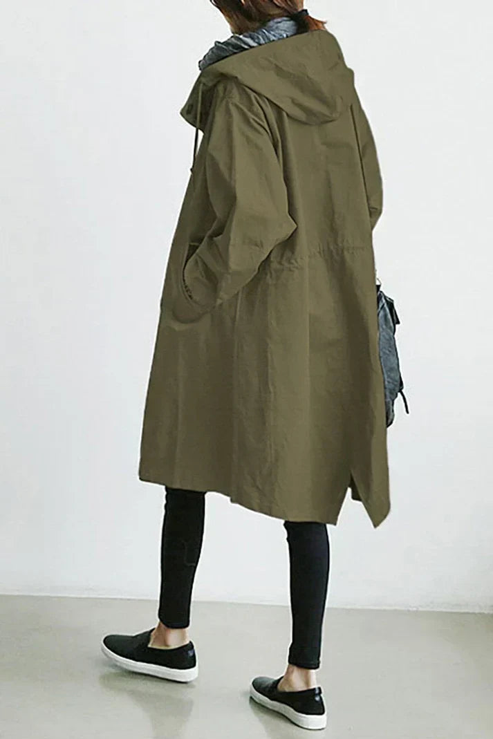Wasserdichter Damen Trenchcoat mit Capuchon - Lang & Warm