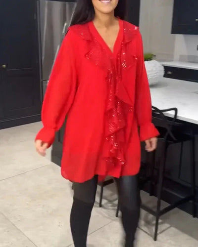 Elegante Rüschenbluse in Unifarbe