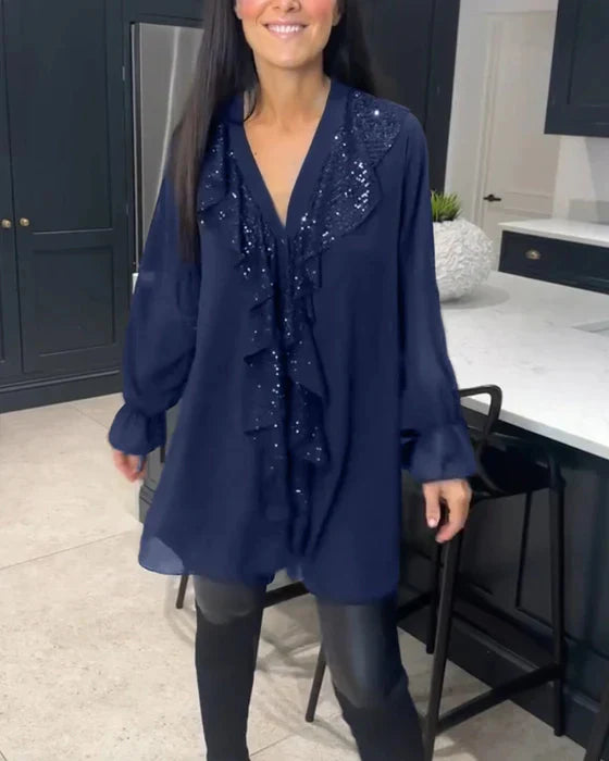 Elegante Rüschenbluse in Unifarbe