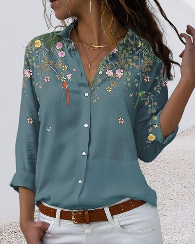 Fleur - Langärmelige Bluse mit Blumendruck